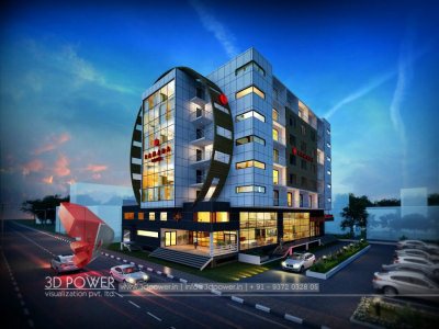 luxurious 5 star hotel attach shops exterior 3d architectural rendering night view